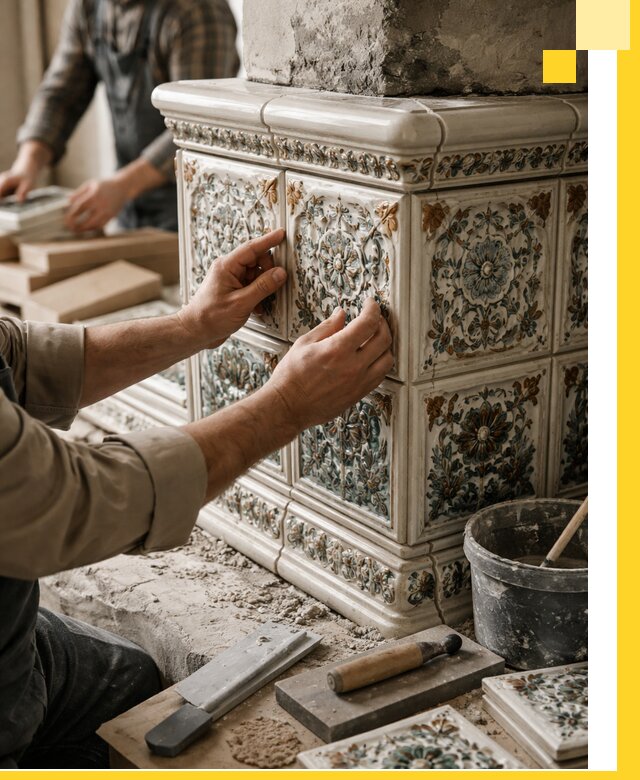 Изразцовые камины под ключ в Нижнем Новгороде: проект и монтаж