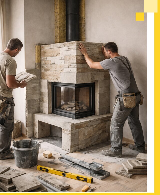 Угловые камины под ключ проект, монтаж и отделка в Нижнем Новгороде