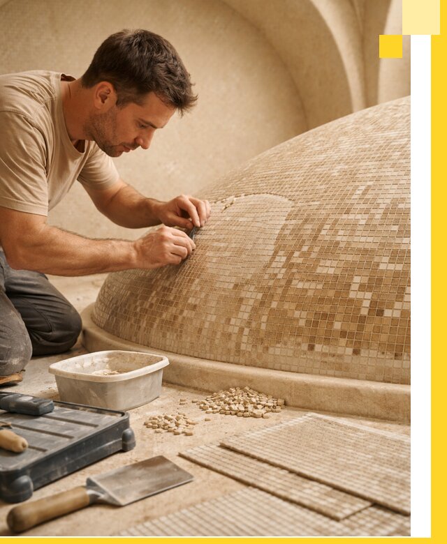 Профессиональная укладка мозаики для хамама под ключ в Нижнем Новгороде